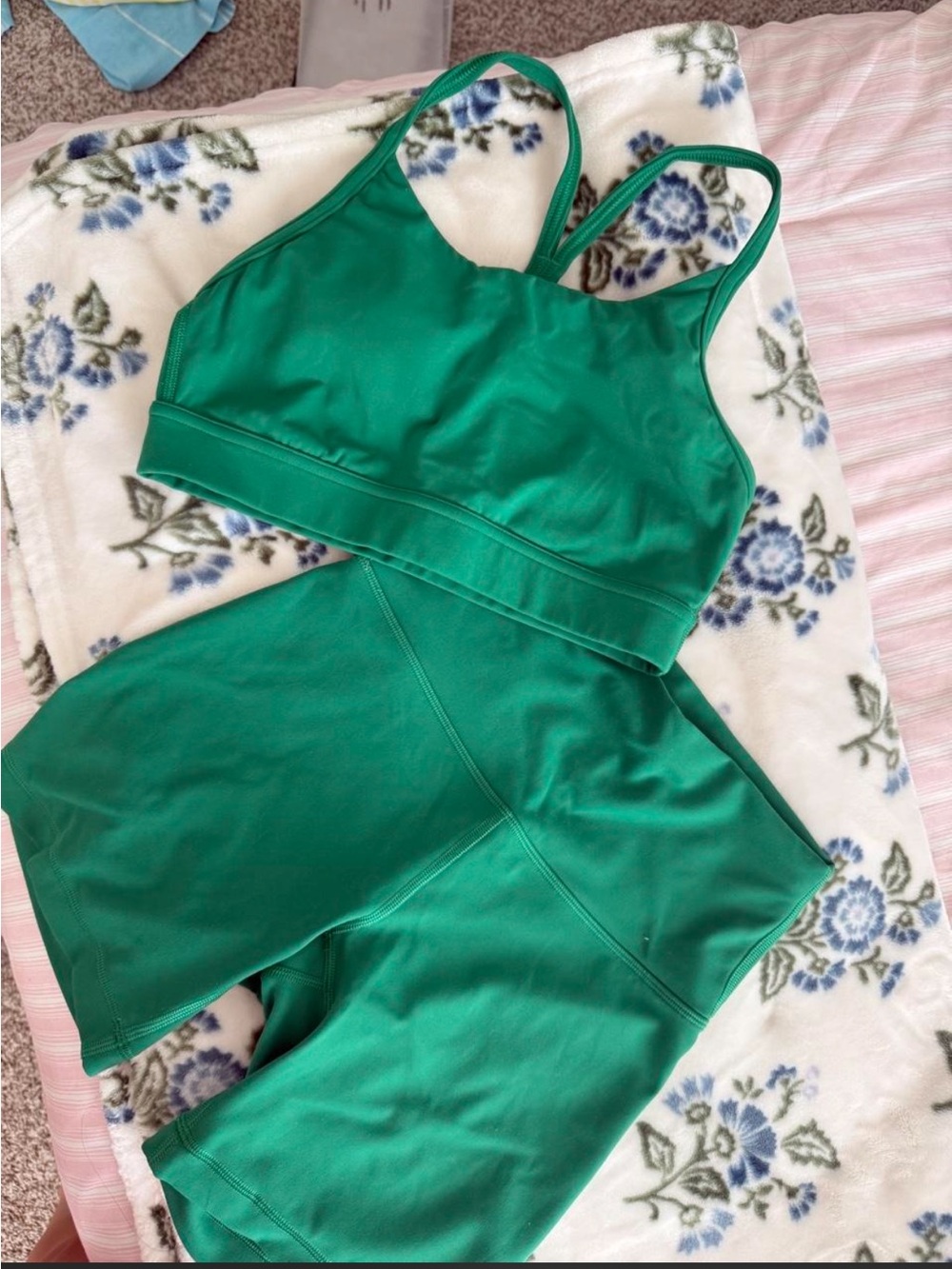 Green Lululemon Active Crop Top & Bike Shorts Set